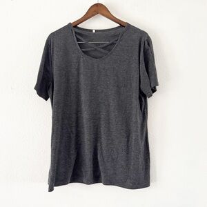 Cotton Strappy Grey Cross Neck Short Sleeve Casual Gray Tee 2XL